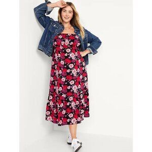 Old Navy Maternity Womens XL Waist Defined Cami Midi Dress Floral‎ Sleeveless